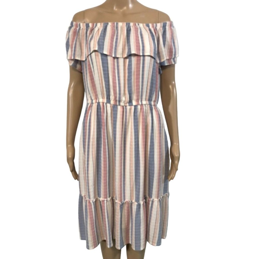 Lane Bryant Dress Tiered Midi Women's 18/20 Off the Shoulder Ruffles Peasant